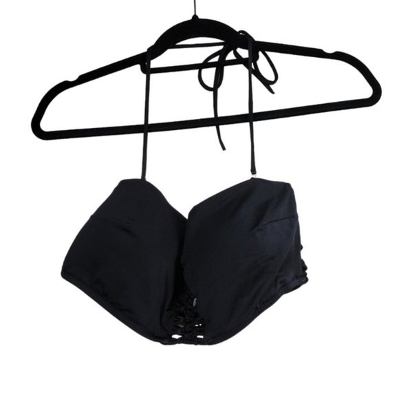 Victoria's Secret Black Macrame Net Back Halter Neck Swimsuit Bikini Top Size L - Picture 3 of 5